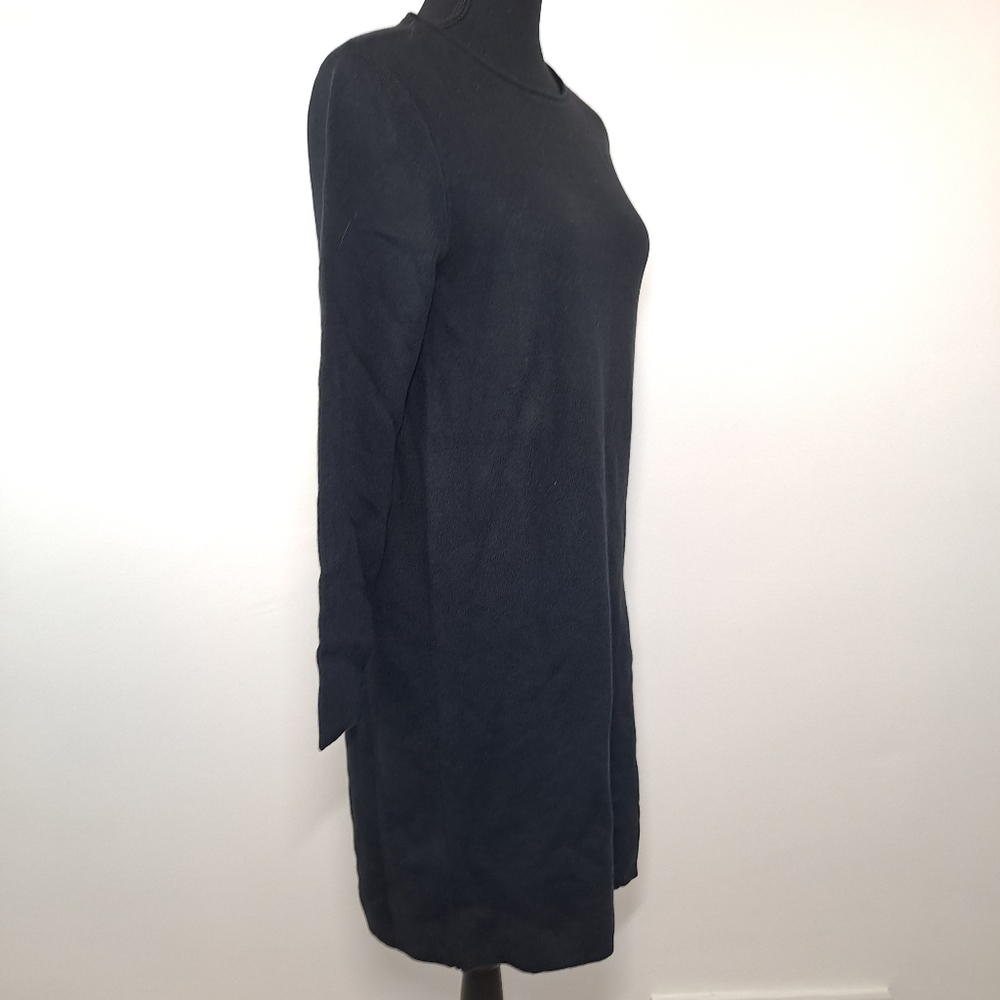 Lands End Cotton Blend Solid Black Long Sleeve Crewneck Sweater Dress - Picture 3 of 6